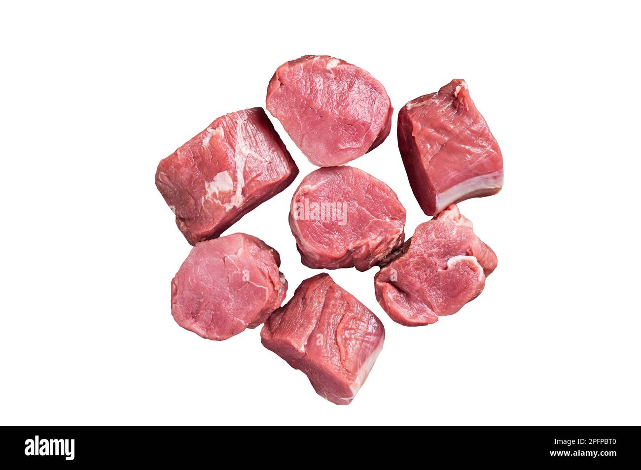 Medaglioni di filetto di maiale crudo. Isolato su sfondo bianco Foto Stock