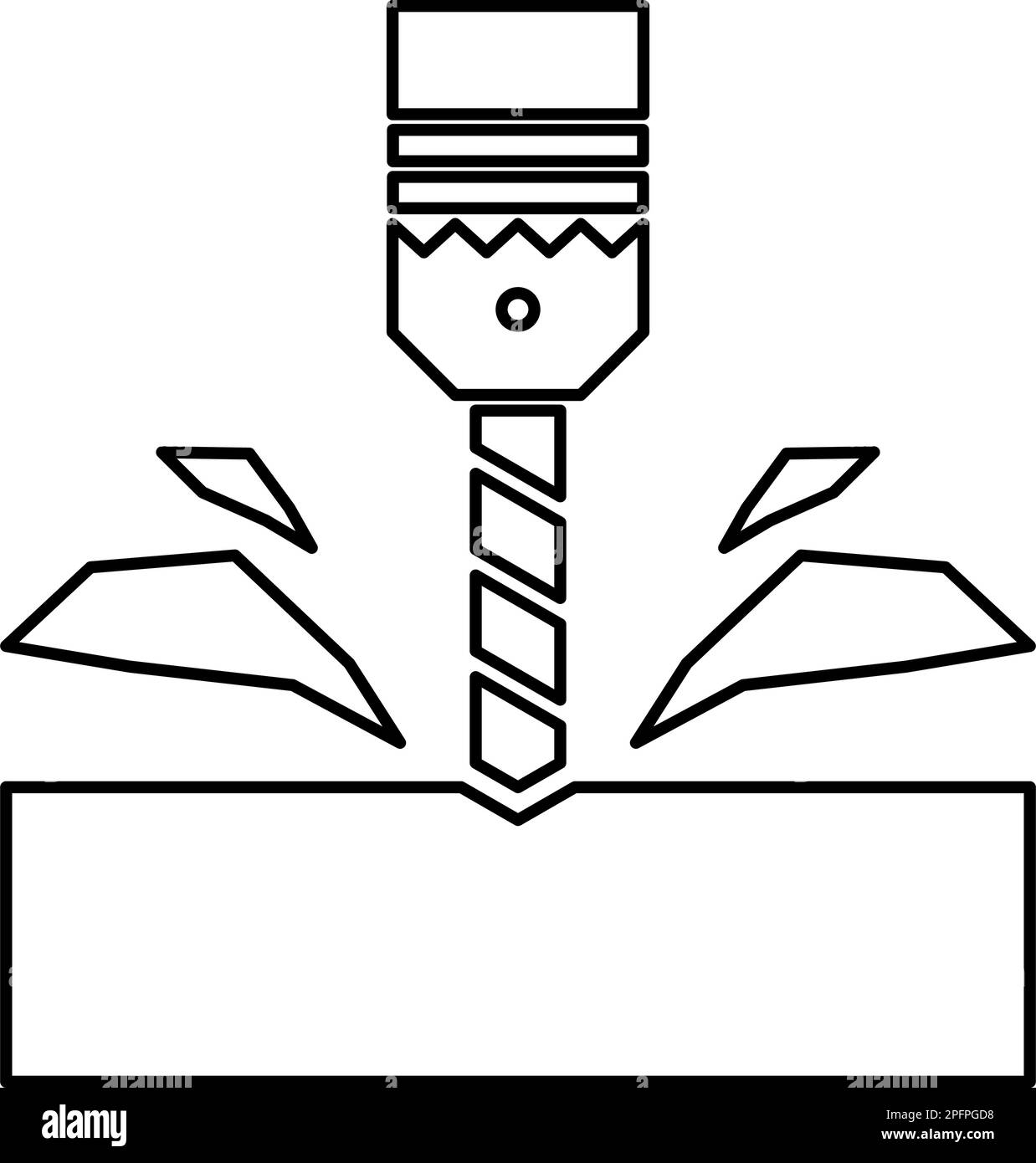 Forare con cartuccia materiale lavorazione trucioli punta fissa usare contorno linea icona colore nero vettore illustrazione immagine sottile piatto Illustrazione Vettoriale