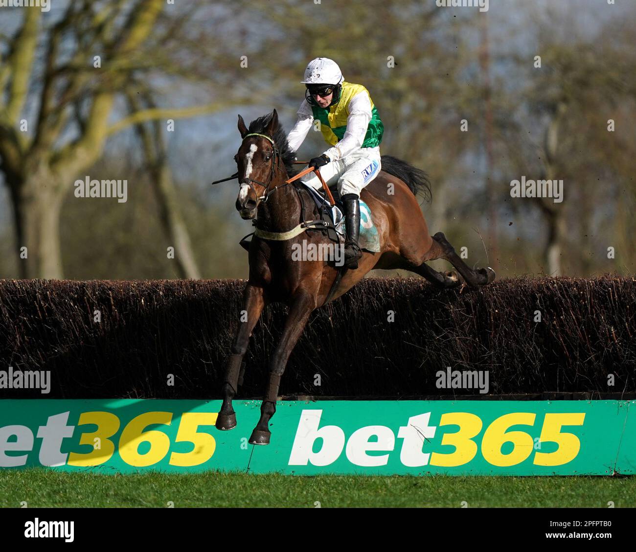 Major Dundee guidato da Rex Dingle cancella l'ultimo prima di vincere il Boulton Group Midlands Grand National handicap Chase all'ippodromo di Uttoxeter. Data immagine: Sabato 18 marzo 2023. Foto Stock