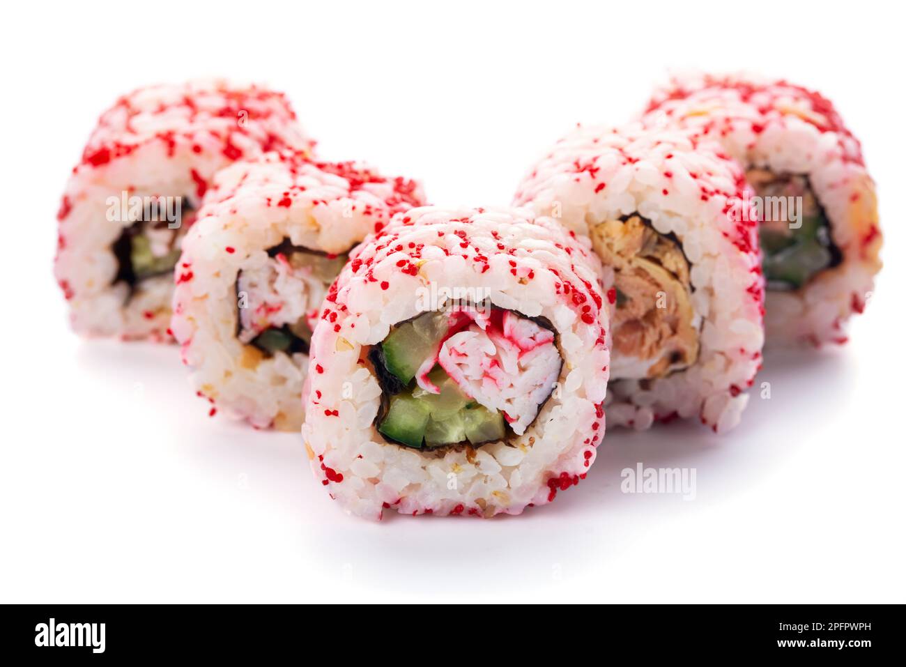Sushi roll impostato isolato su uno sfondo bianco Foto Stock