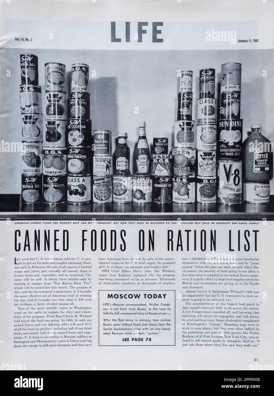 Vintage 'Life' Magazine 11 Gennaio 1943 numero articolo, USA Foto Stock