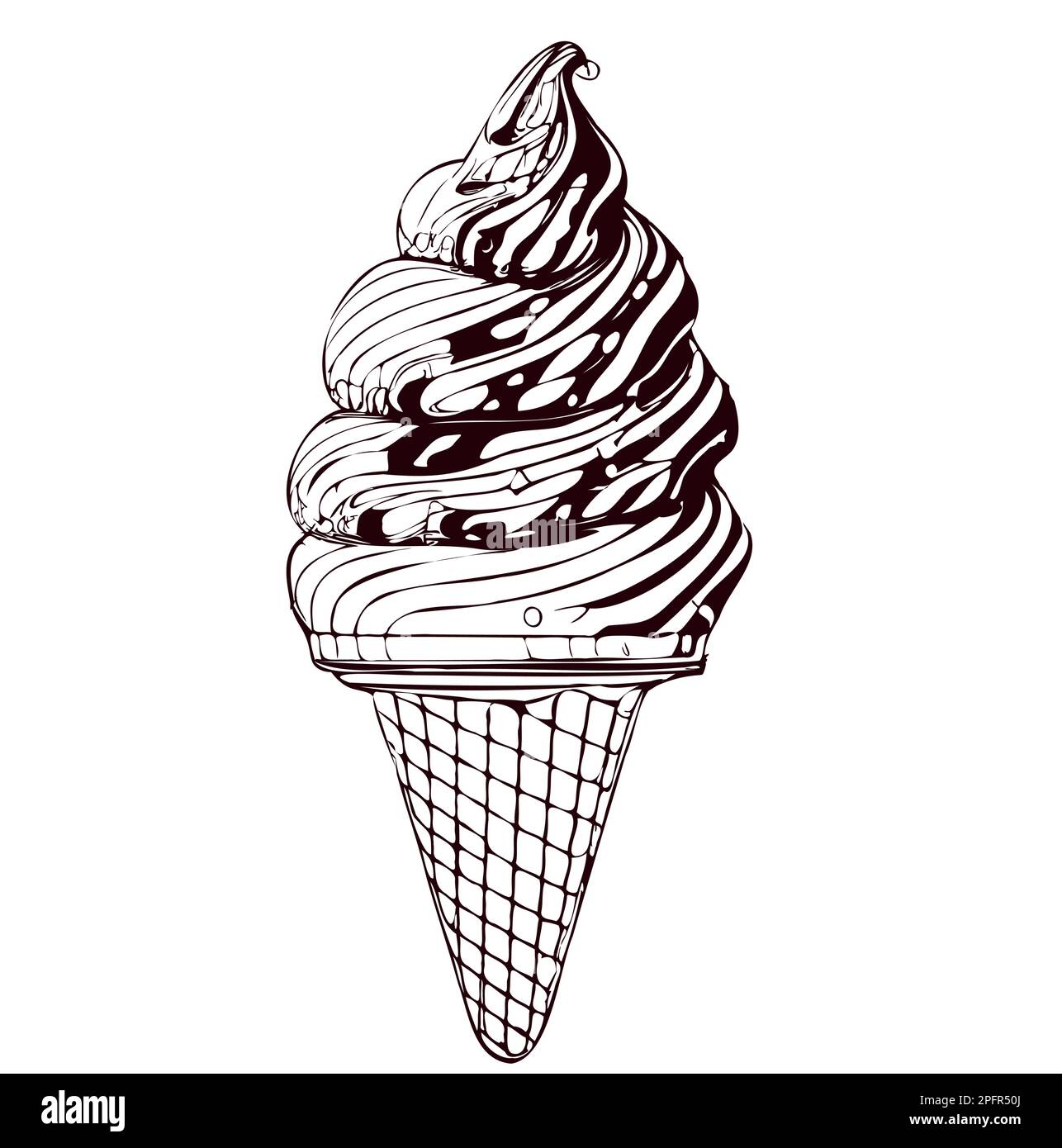 Gelato al cioccolato disegnato a mano con disegno in stile doodle Illustrazione Vettoriale