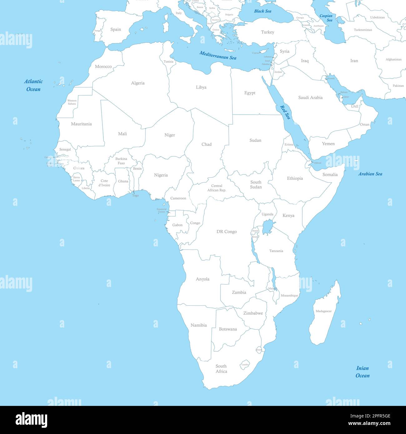 Mappa a colori politica dell'Africa con i confini degli stati. Illustrazione Vettoriale