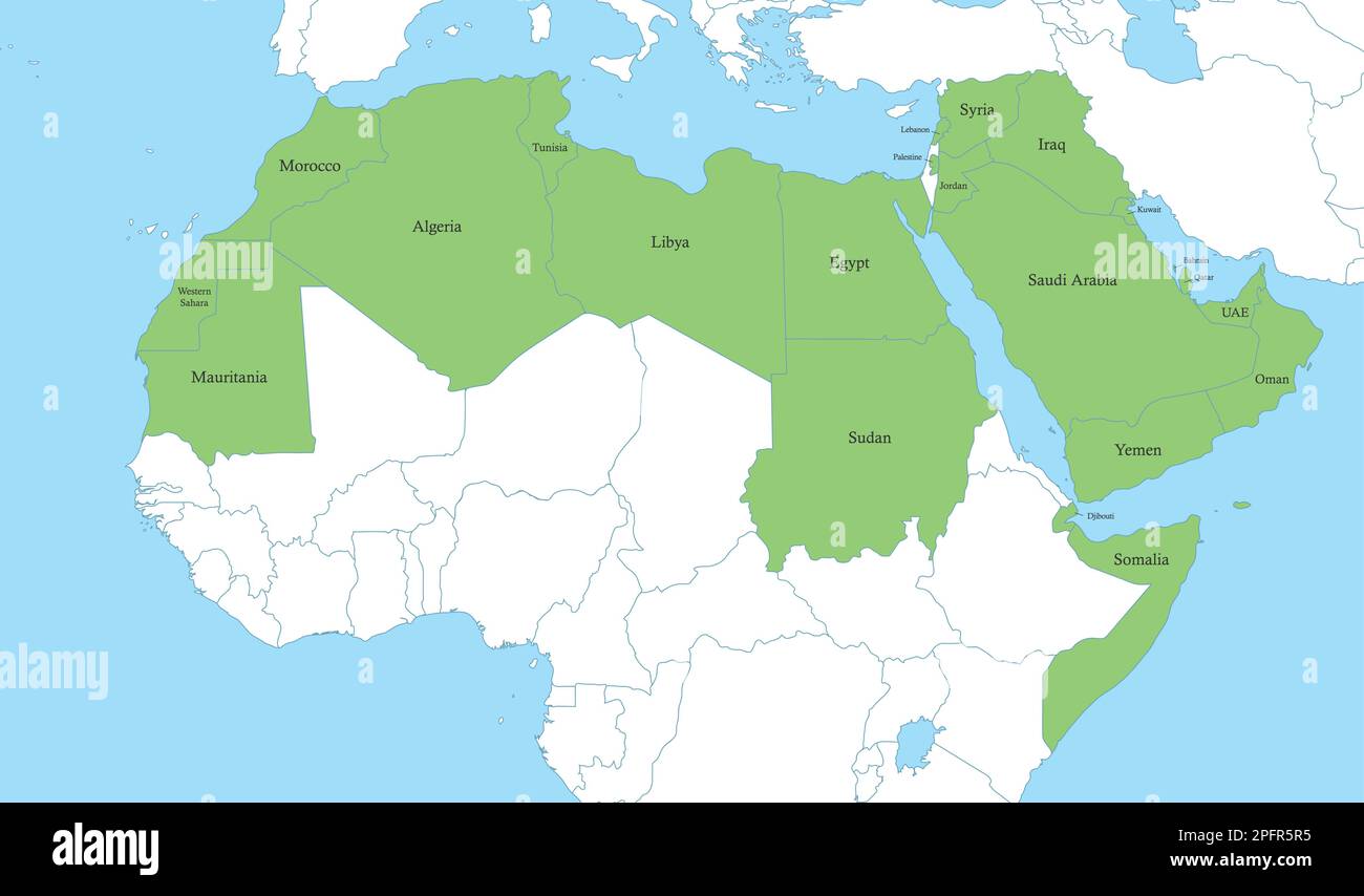 Mappa a colori politica del mondo arabo con i confini degli stati Illustrazione Vettoriale