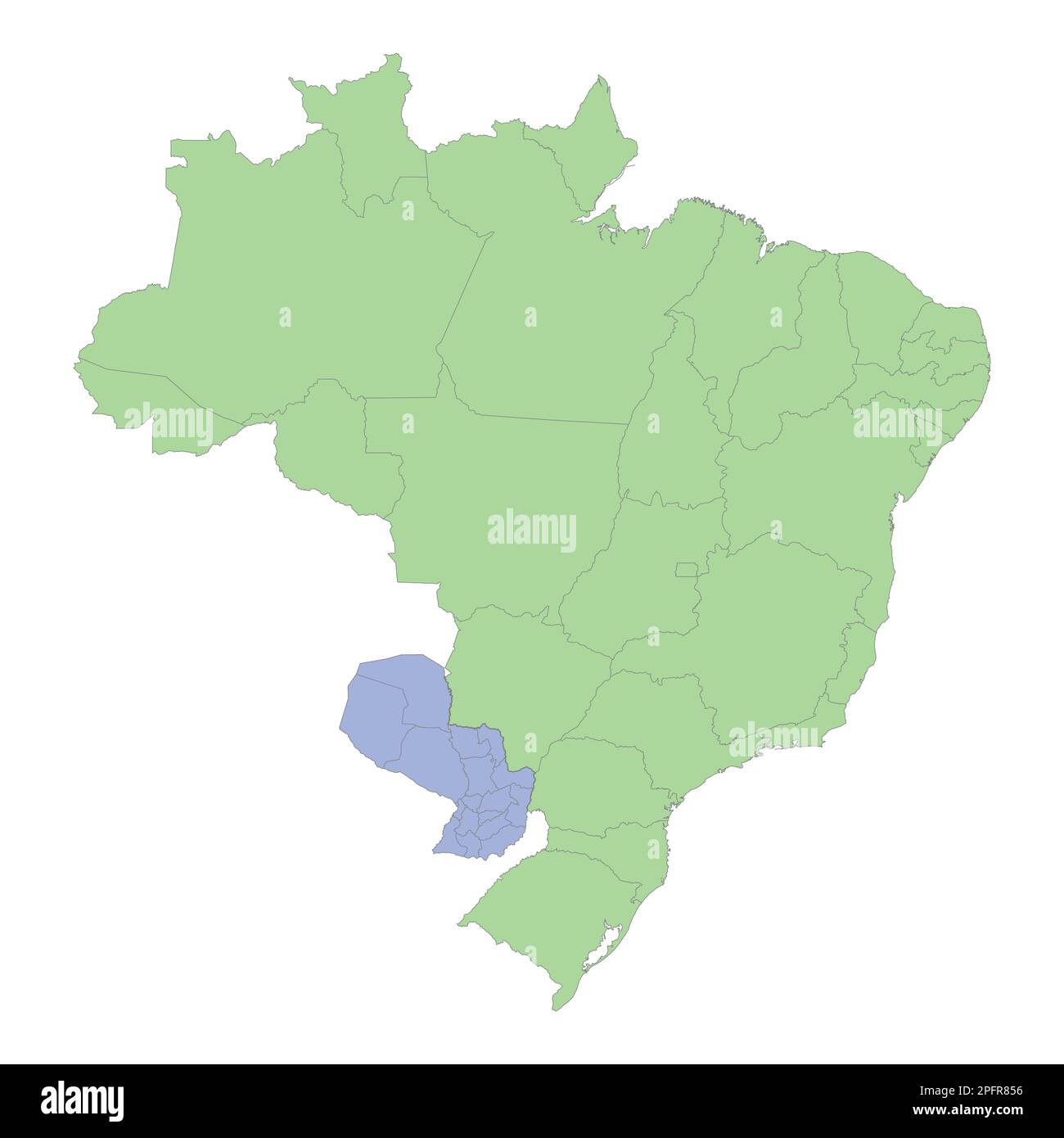Mappa politica di alta qualità del Brasile e del Paraguay con i confini delle regioni o province. Illustrazione vettoriale Illustrazione Vettoriale