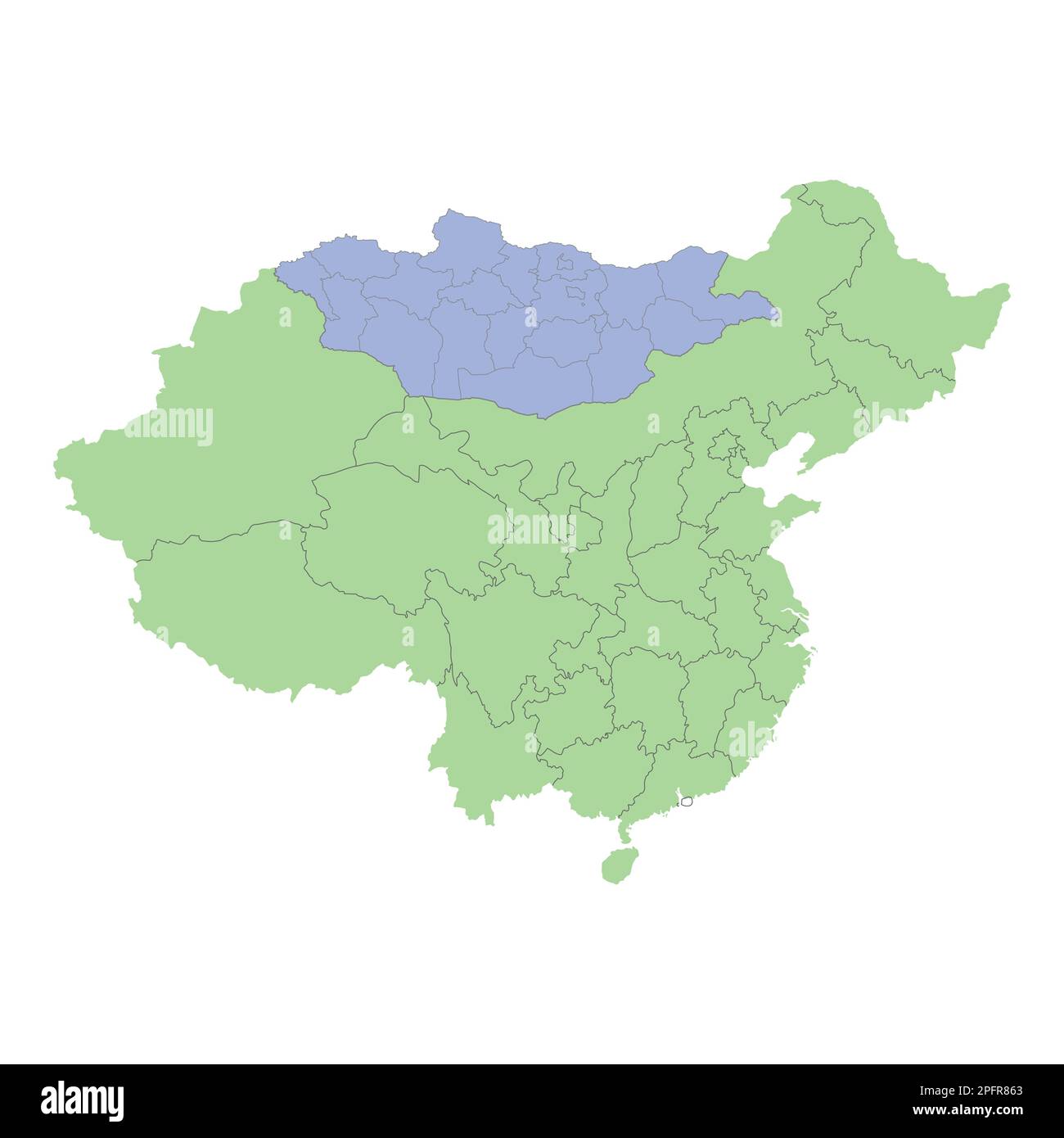 Mappa politica di alta qualità di Cina e Mongolia con i confini delle regioni o province. Illustrazione vettoriale Illustrazione Vettoriale
