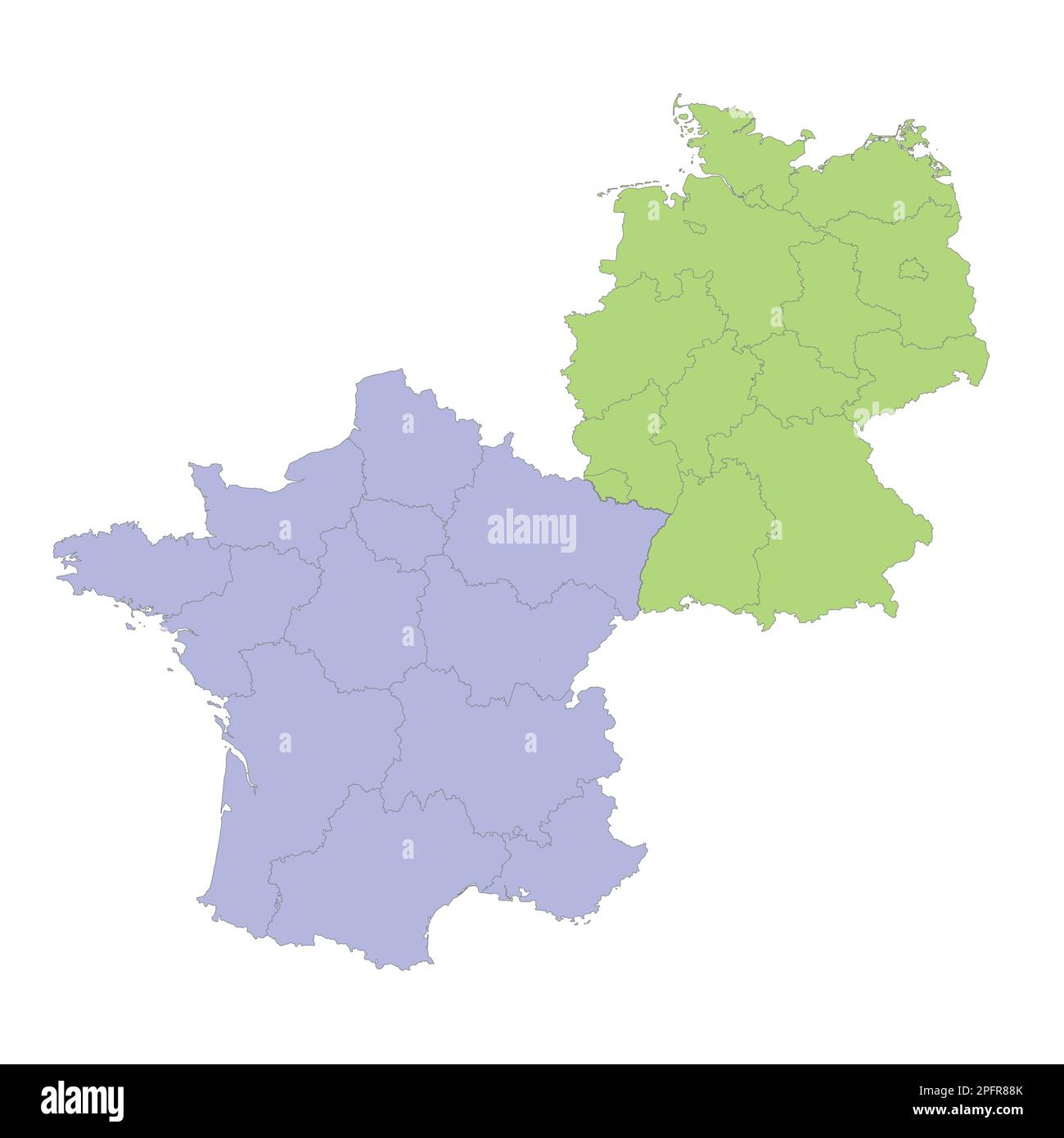 Mappa politica di alta qualità della Germania e della Francia con i confini delle regioni o delle province. Illustrazione vettoriale Illustrazione Vettoriale