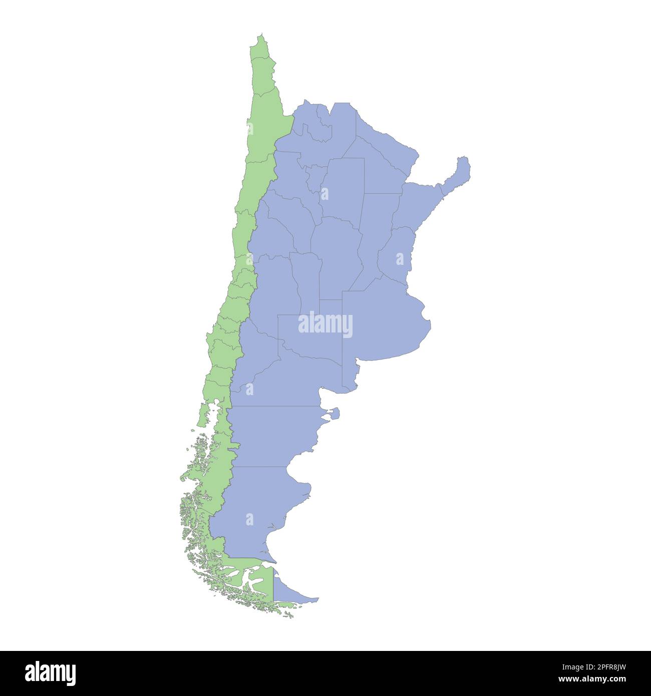 Mappa politica di alta qualità di Argentina e Cile con i confini delle regioni o province. Illustrazione vettoriale Illustrazione Vettoriale