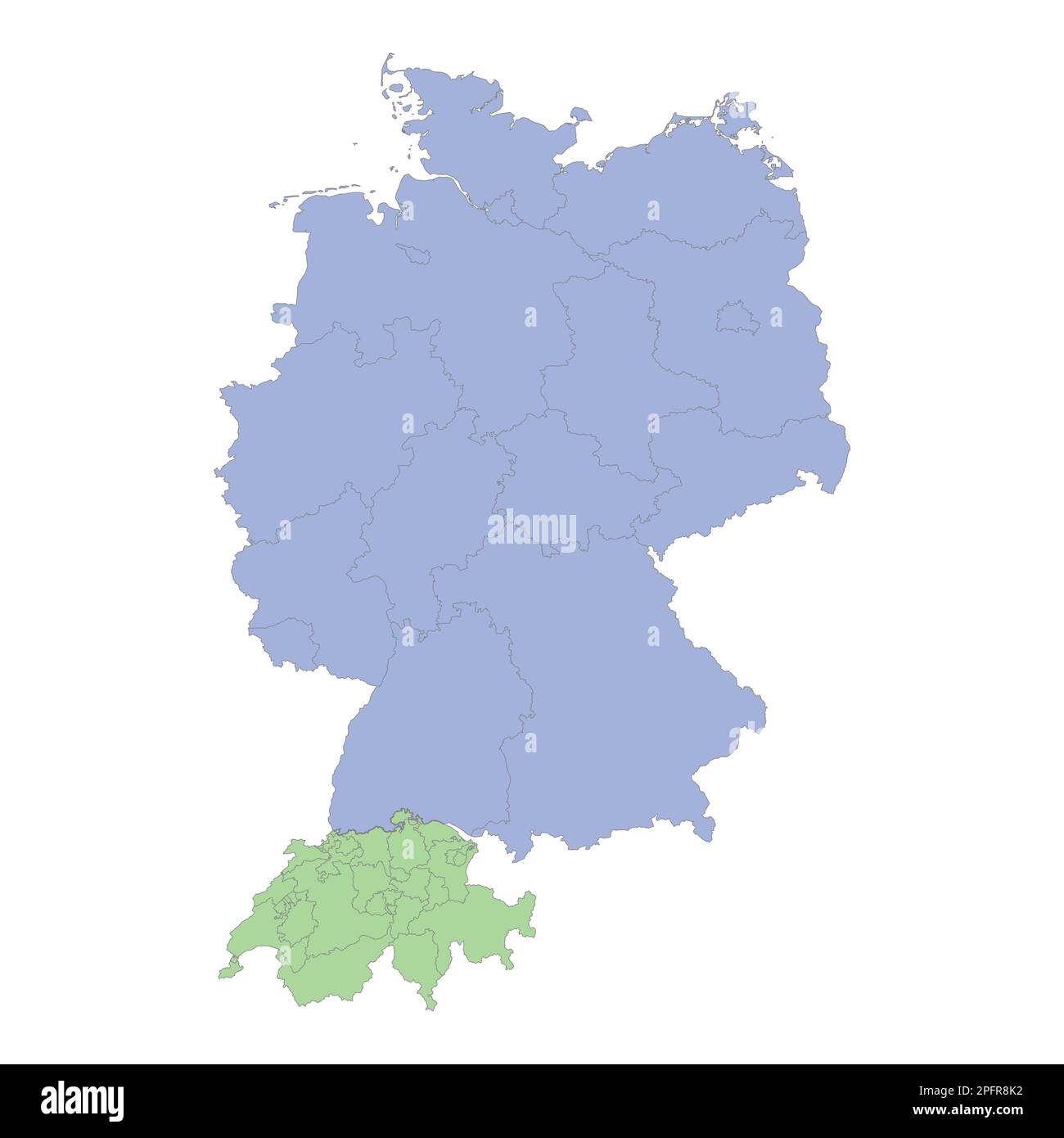 Mappa politica di alta qualità della Germania e della Svizzera con i confini delle regioni o delle province. Illustrazione vettoriale Illustrazione Vettoriale