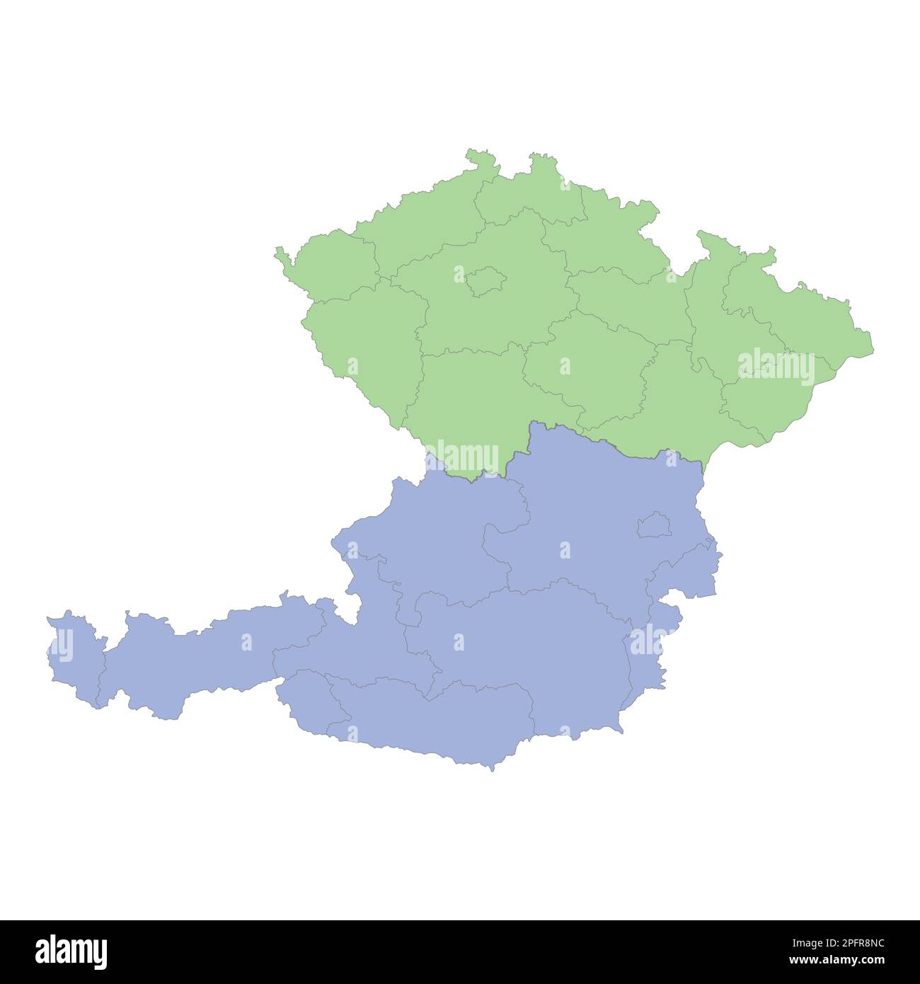 Carta politica di alta qualità dell'Austria e della repubblica Ceca con i confini delle regioni o delle province. Illustrazione vettoriale Illustrazione Vettoriale