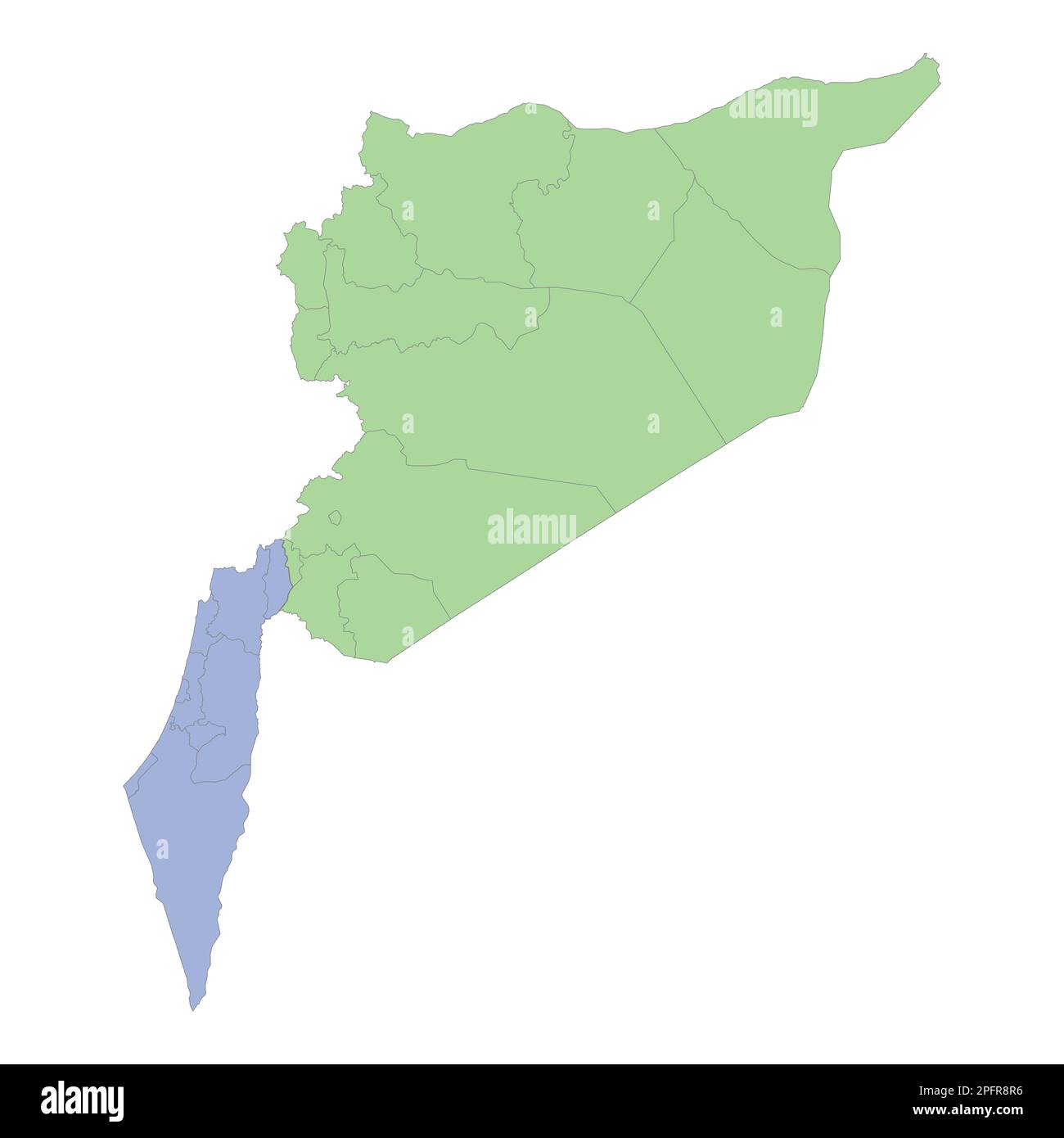 Mappa politica di alta qualità di Israele e Siria con i confini delle regioni o province. Illustrazione vettoriale Illustrazione Vettoriale