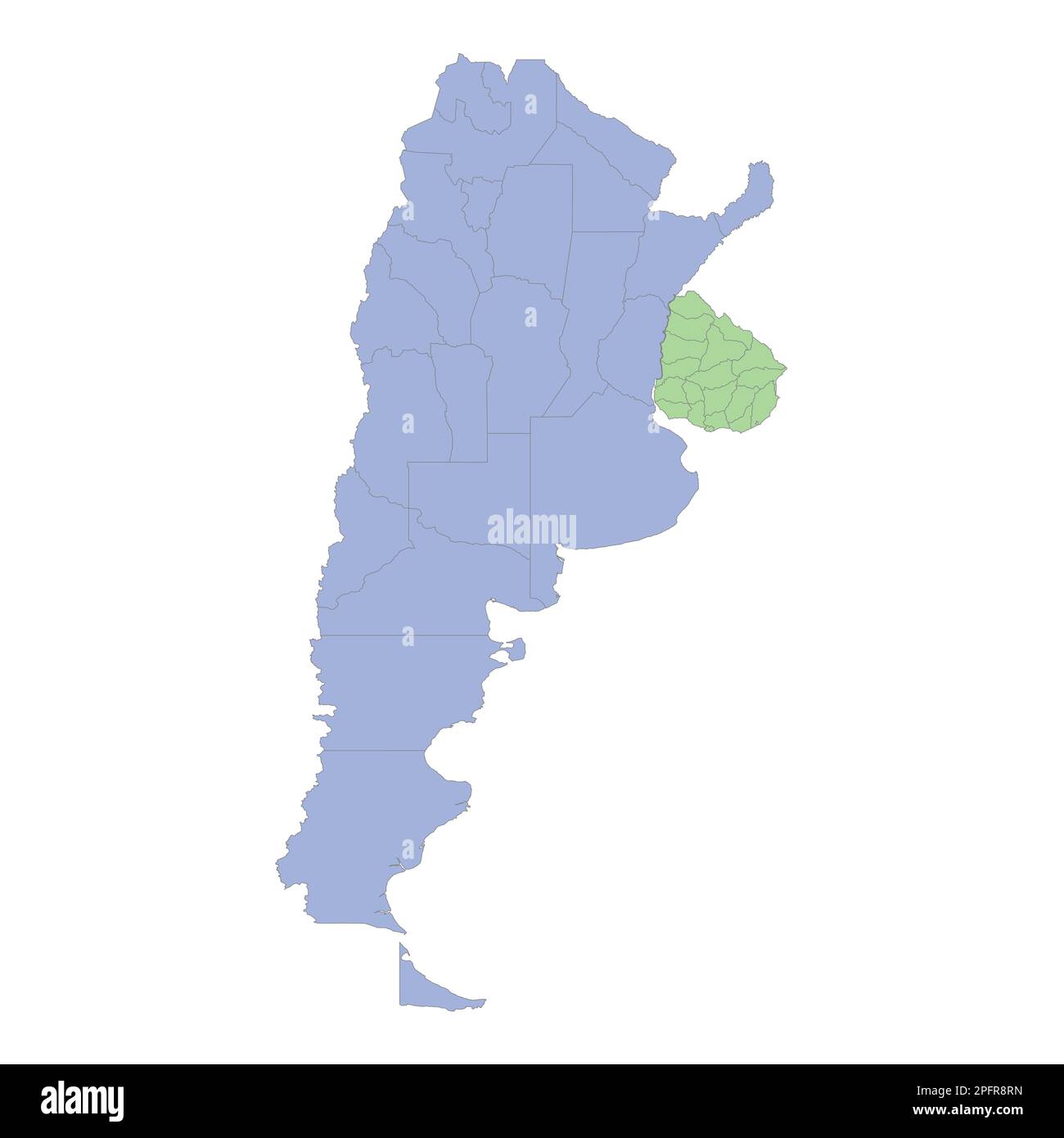 Mappa politica di alta qualità di Argentina e Uruguay con i confini delle regioni o province. Illustrazione vettoriale Illustrazione Vettoriale