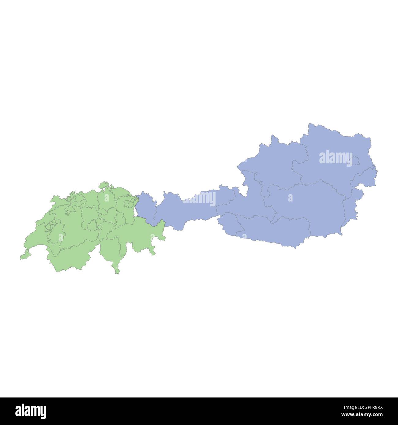Carta politica di alta qualità dell'Austria e della Svizzera con i confini delle regioni o delle province. Illustrazione vettoriale Illustrazione Vettoriale