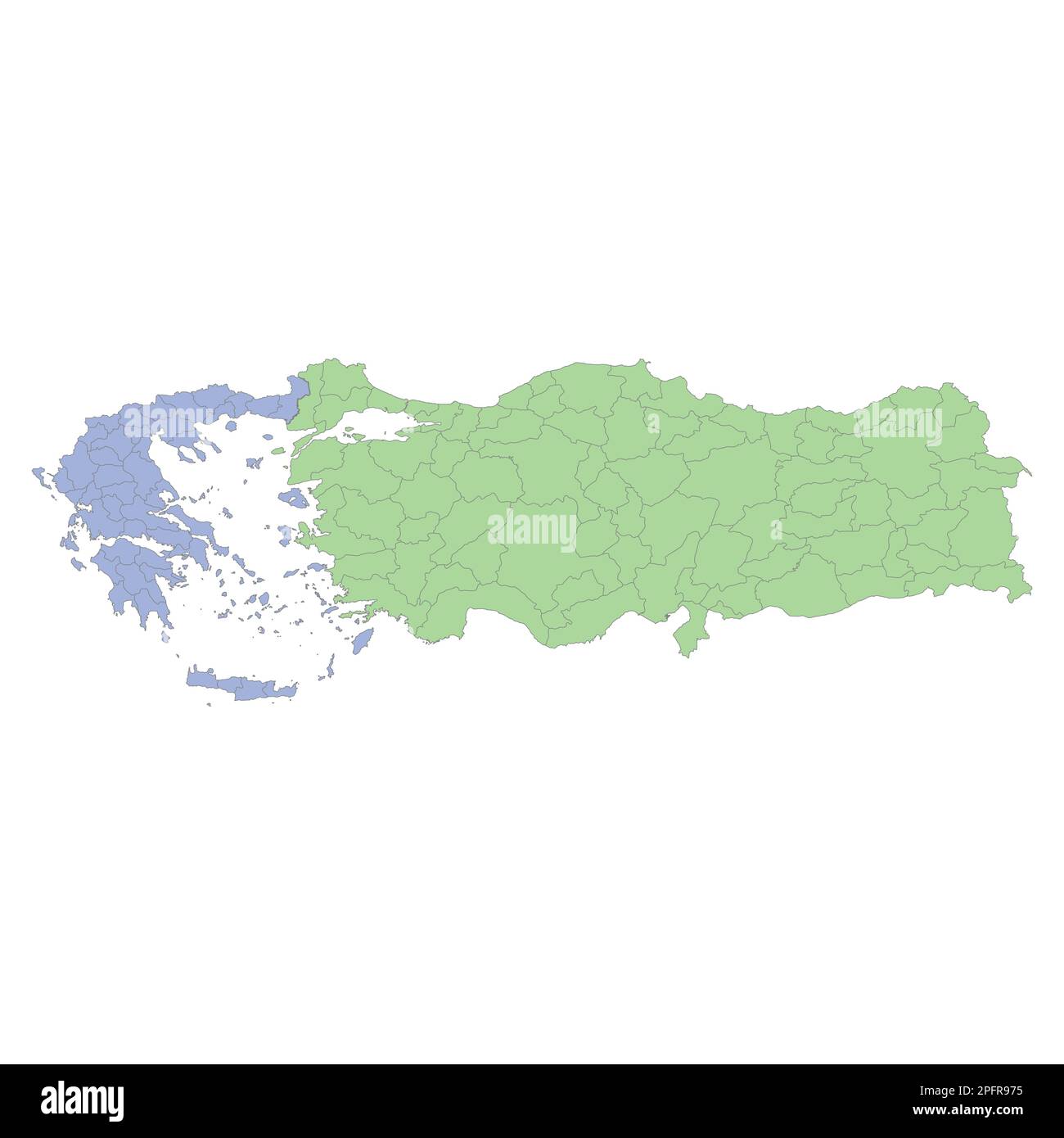 Mappa politica di alta qualità della Grecia e della Turchia con i confini delle regioni o delle province. Illustrazione vettoriale Illustrazione Vettoriale