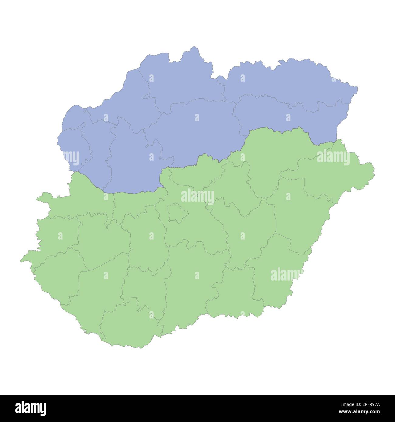 Mappa politica di alta qualità dell'Ungheria e della Slovacchia con i confini delle regioni o delle province. Illustrazione vettoriale Illustrazione Vettoriale