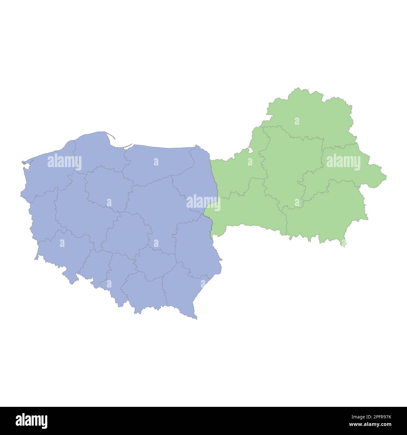 Mappa politica di alta qualità della Polonia e della Bielorussia con i confini delle regioni o delle province. Illustrazione vettoriale Illustrazione Vettoriale