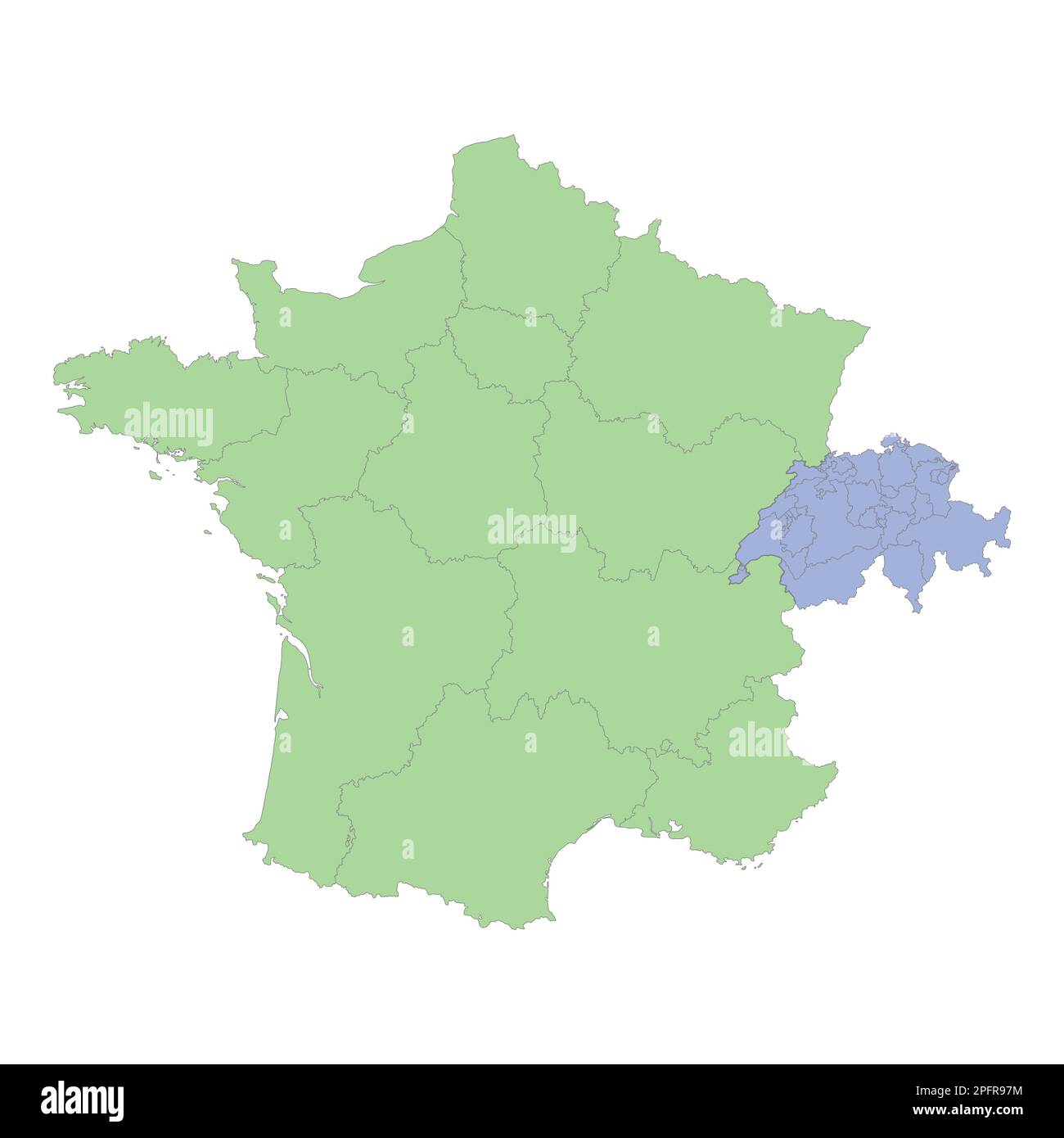Carta politica di alta qualità della Francia e della Svizzera con i confini delle regioni o delle province. Illustrazione vettoriale Illustrazione Vettoriale