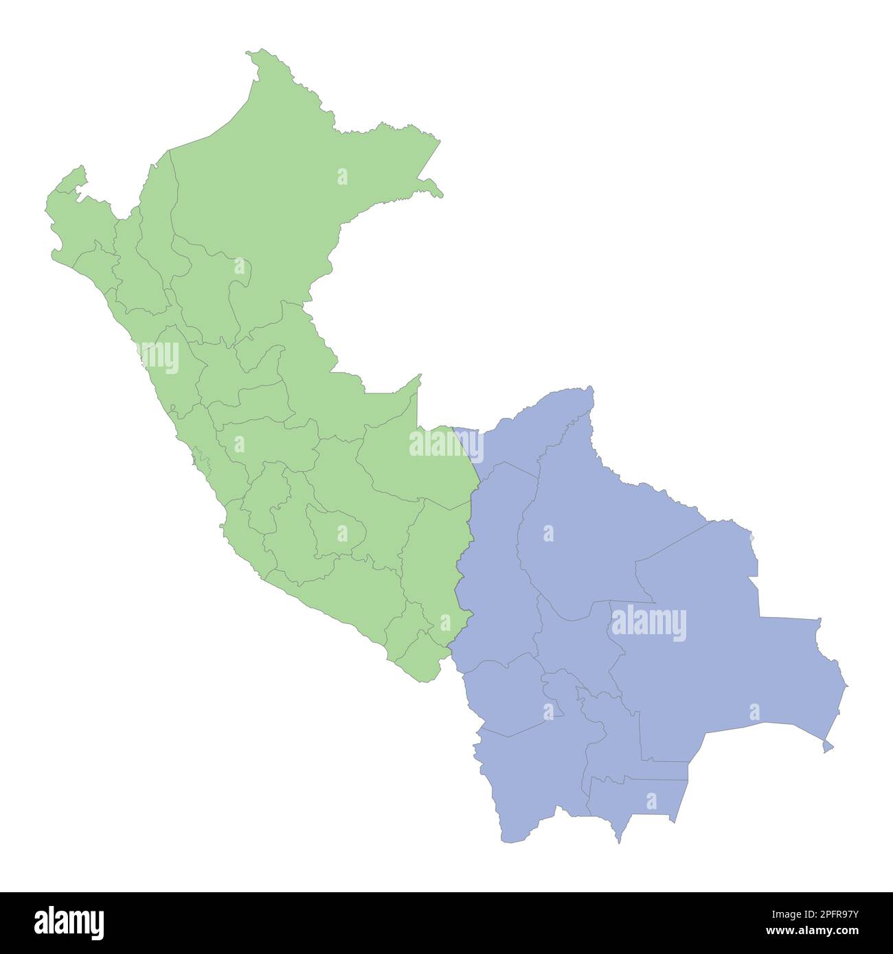 Mappa politica di alta qualità del Perù e della Bolivia con i confini delle regioni o province. Illustrazione vettoriale Illustrazione Vettoriale