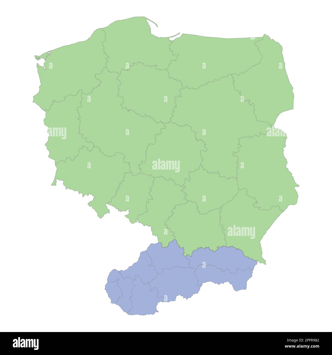 Mappa politica di alta qualità della Polonia e della Slovacchia con i confini delle regioni o delle province. Illustrazione vettoriale Illustrazione Vettoriale