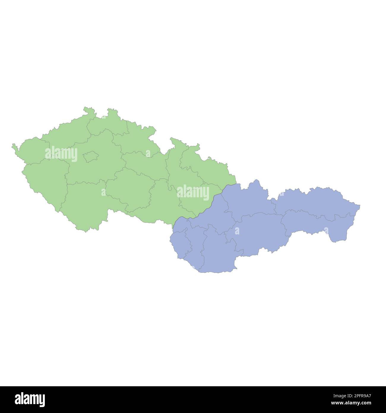 Mappa politica di alta qualità della Repubblica Ceca e della Slovacchia con i confini delle regioni o delle province. Illustrazione vettoriale Illustrazione Vettoriale