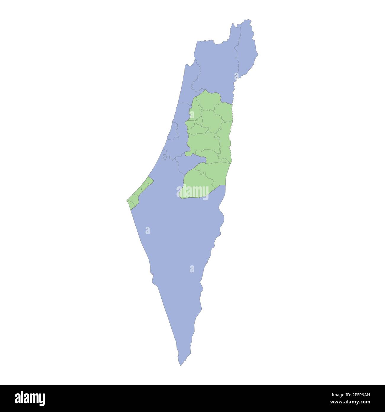 Mappa politica di alta qualità di Israele e Palestina con i confini delle regioni o province. Illustrazione vettoriale Illustrazione Vettoriale