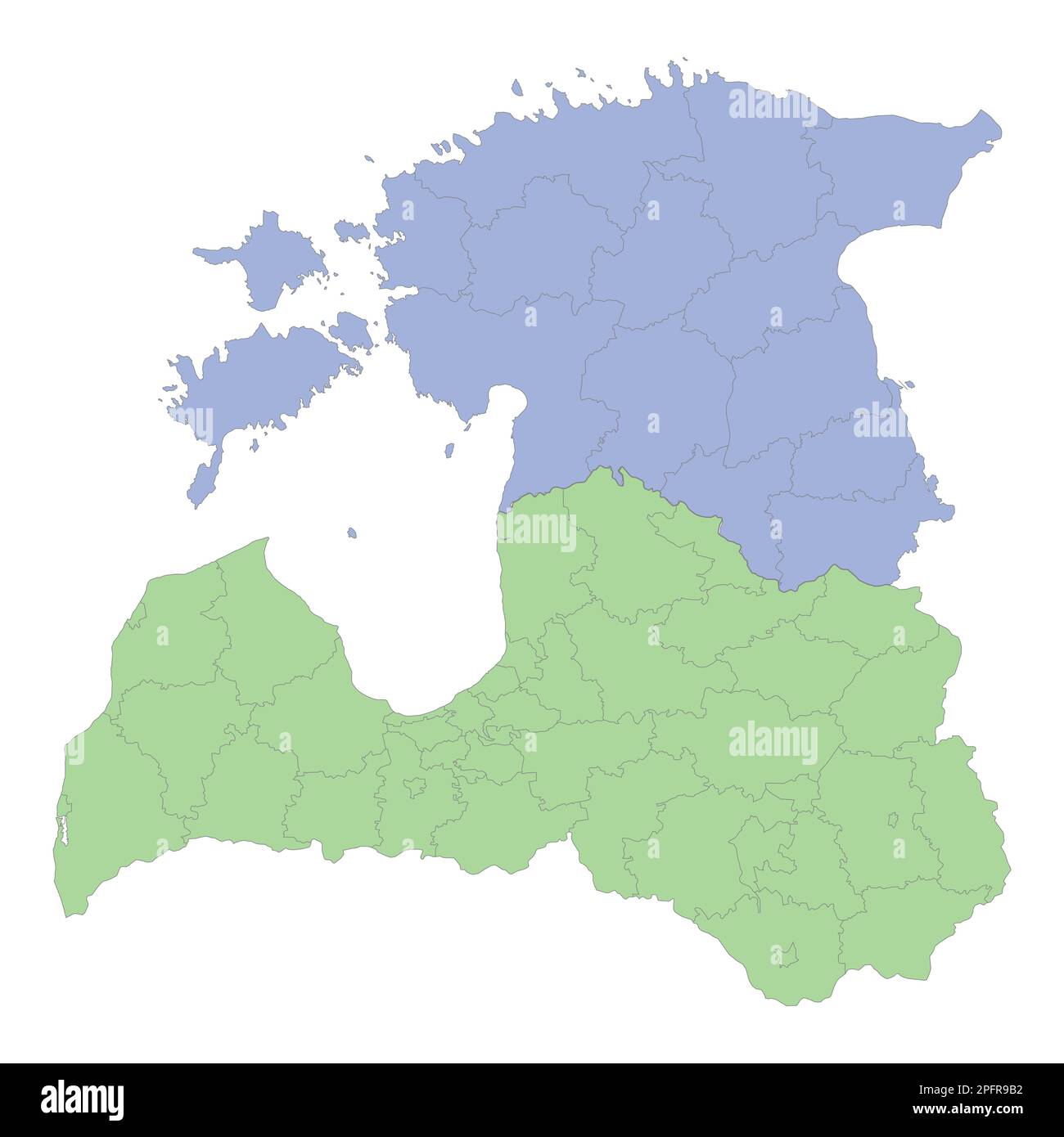 Mappa politica di alta qualità della Lettonia e dell'Estonia con i confini delle regioni o delle province. Illustrazione vettoriale Illustrazione Vettoriale