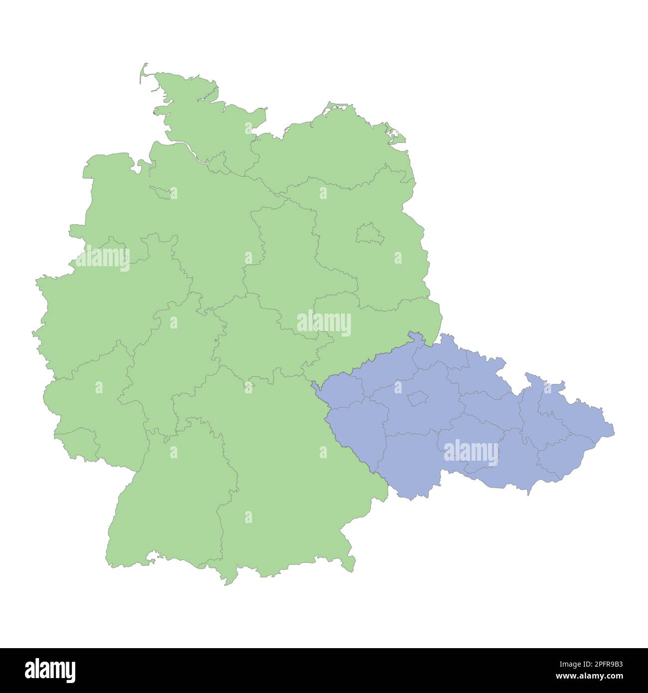 Mappa politica di alta qualità della Germania e della Repubblica Ceca con i confini delle regioni o province. Illustrazione vettoriale Illustrazione Vettoriale