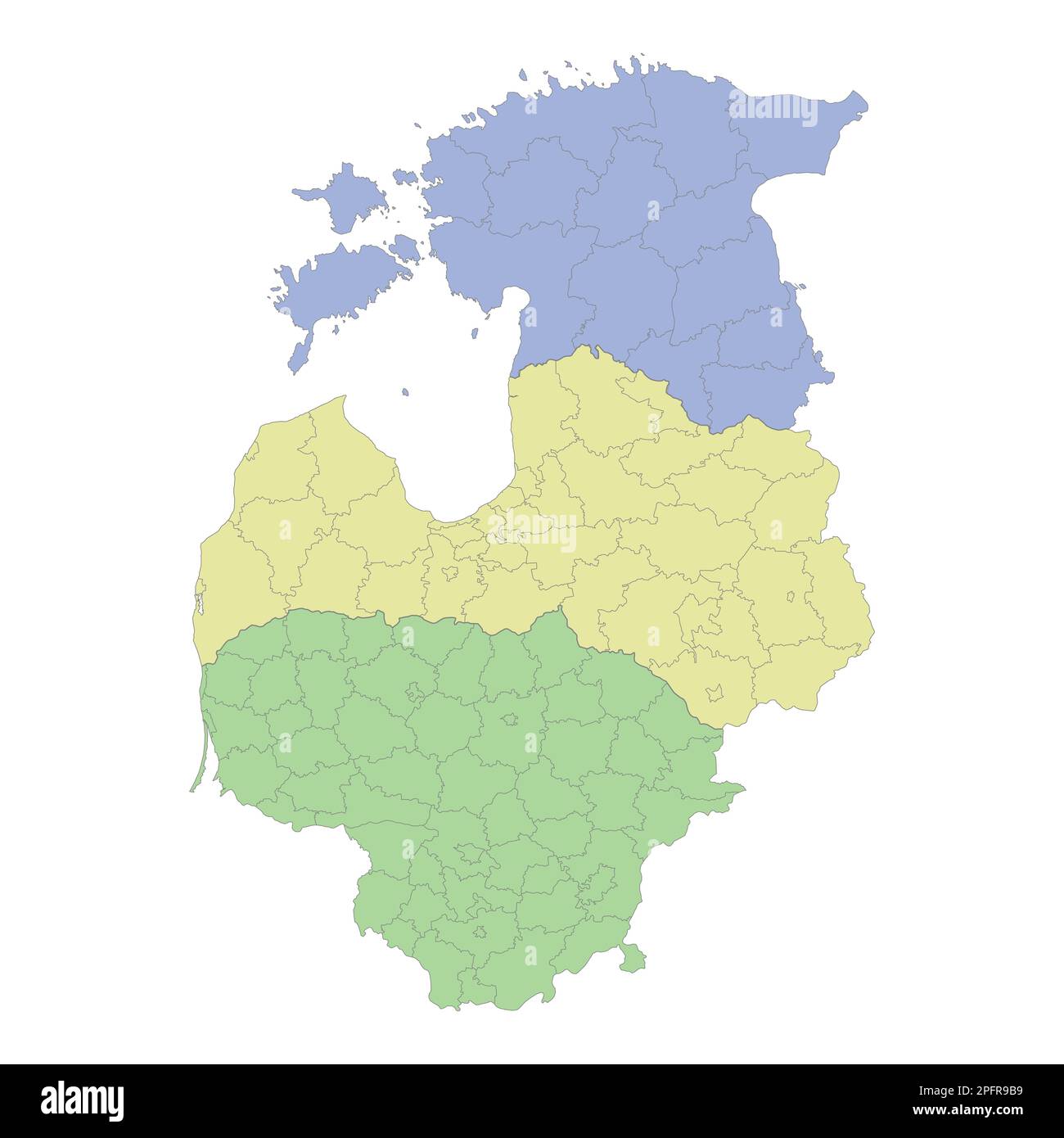 Mappa politica di alta qualità di Lituania, Lettonia ed Estonia con i confini delle regioni o delle province. Illustrazione vettoriale Illustrazione Vettoriale