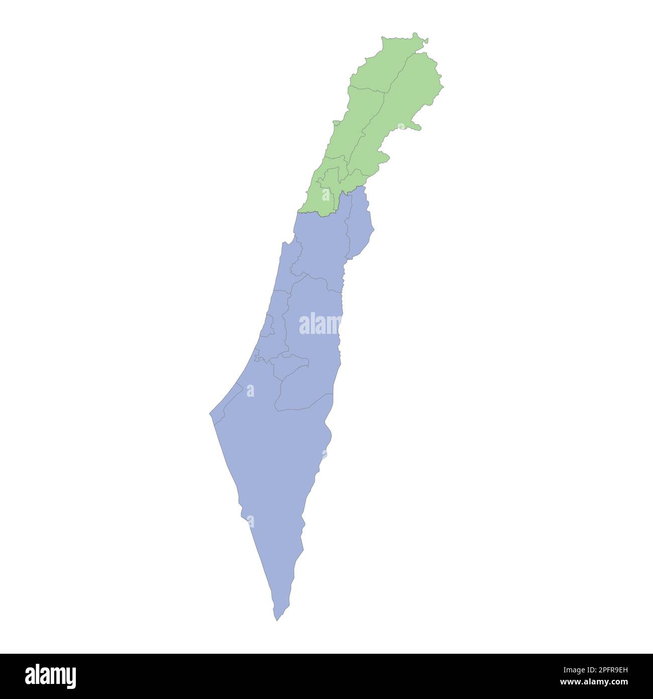 Mappa politica di alta qualità di Israele e Libano con i confini delle regioni o province. Illustrazione vettoriale Illustrazione Vettoriale