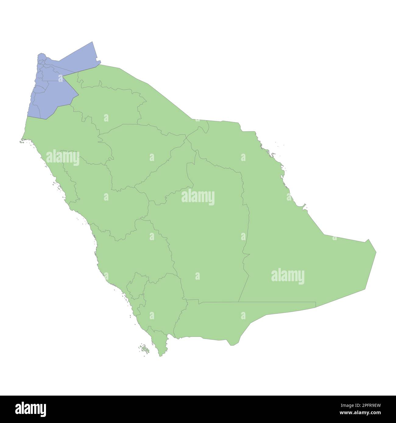 Mappa politica di alta qualità dell'Arabia Saudita e della Giordania con i confini delle regioni o province. Illustrazione vettoriale Illustrazione Vettoriale