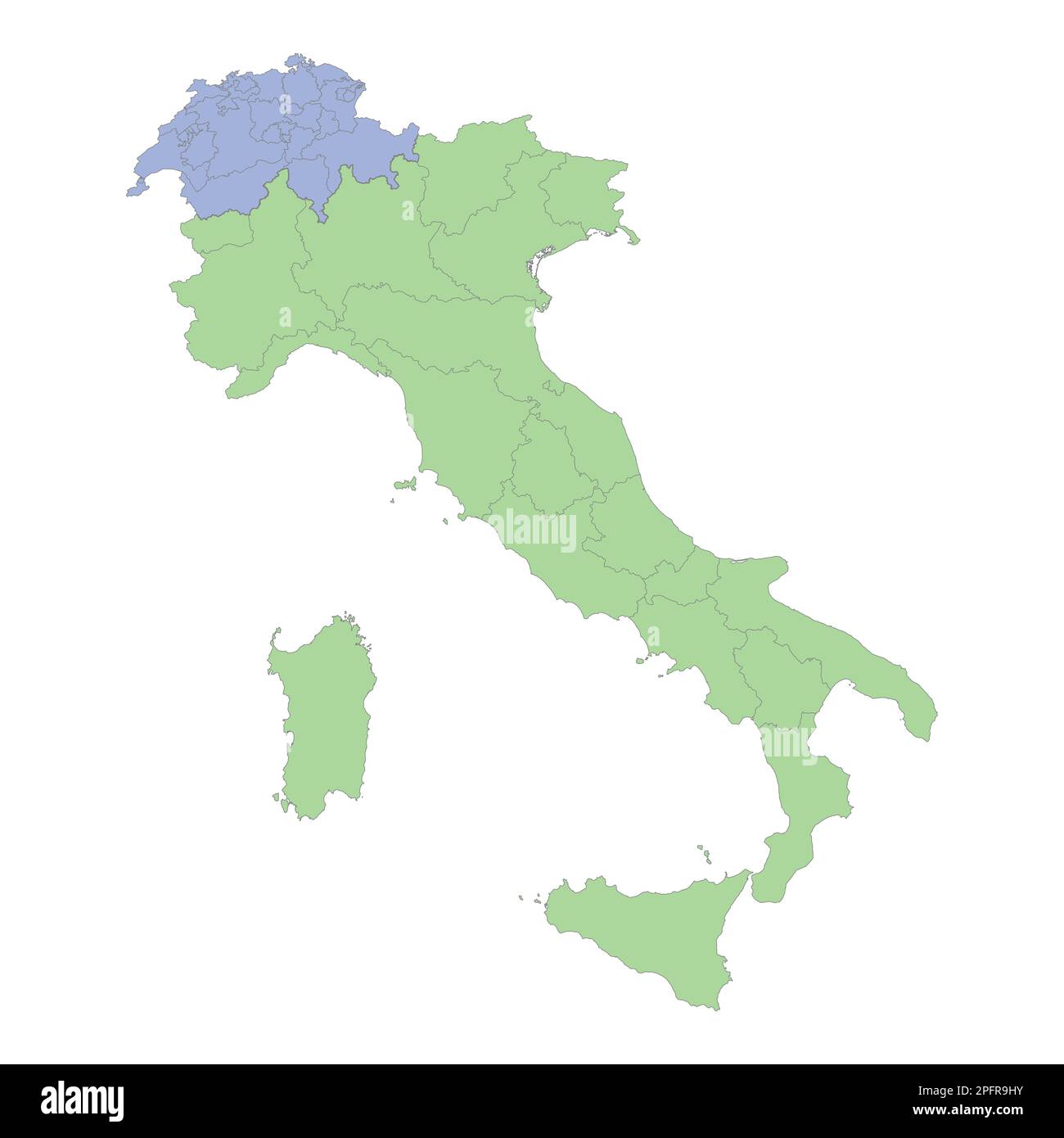 Mappa politica di alta qualità dell'Italia e della Svizzera con confini delle regioni o province. Illustrazione vettoriale Illustrazione Vettoriale