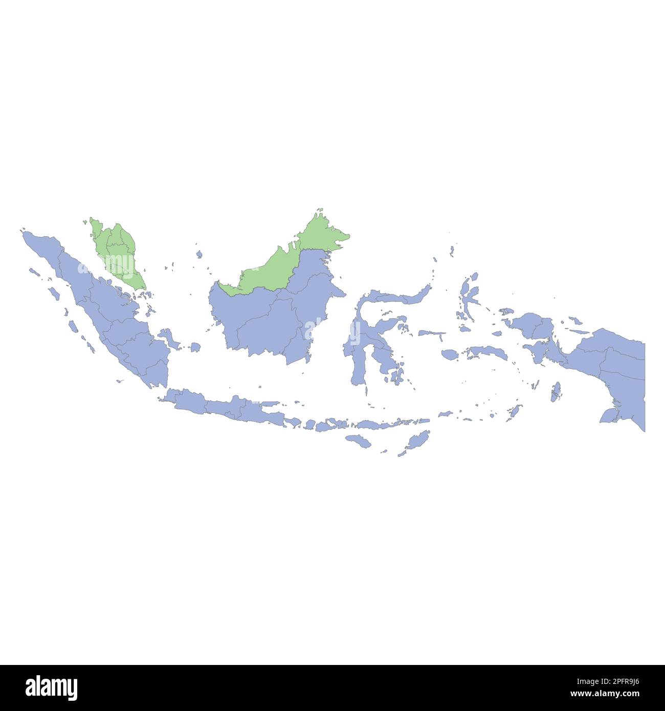 Mappa politica di alta qualità dell'Indonesia e della Malesia con i confini delle regioni o delle province. Illustrazione vettoriale Illustrazione Vettoriale
