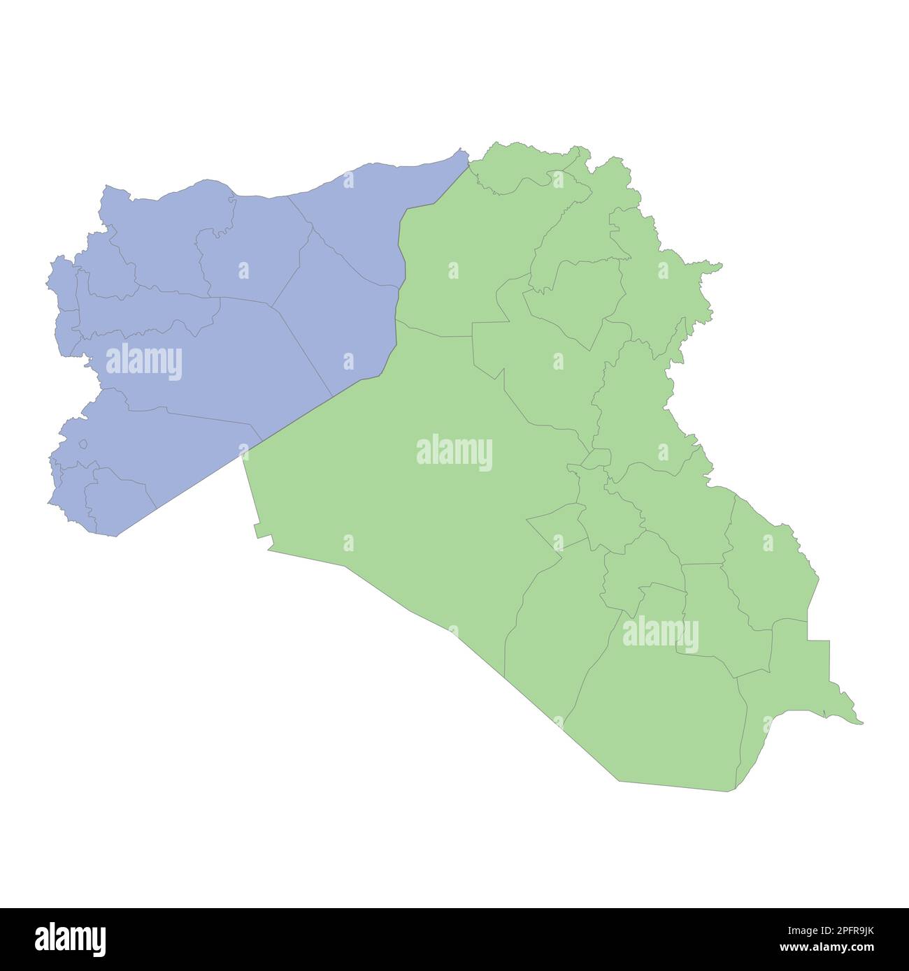 Mappa politica di alta qualità di Iraq e Siria con i confini delle regioni o province. Illustrazione vettoriale Illustrazione Vettoriale