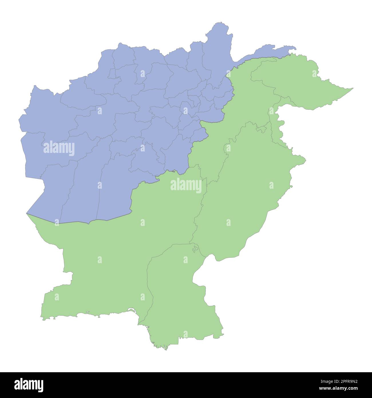 Mappa politica di alta qualità del Pakistan e dell'Afghanistan con i confini delle regioni o delle province. Illustrazione vettoriale Illustrazione Vettoriale