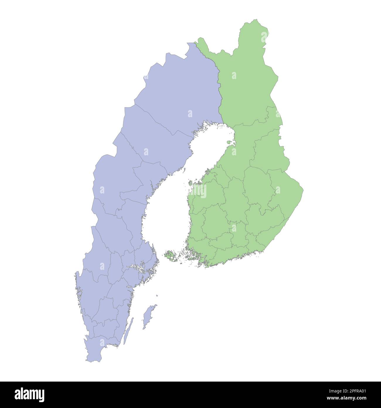 Mappa politica di alta qualità della Svezia e della Finlandia con i confini delle regioni o delle province. Illustrazione vettoriale Illustrazione Vettoriale