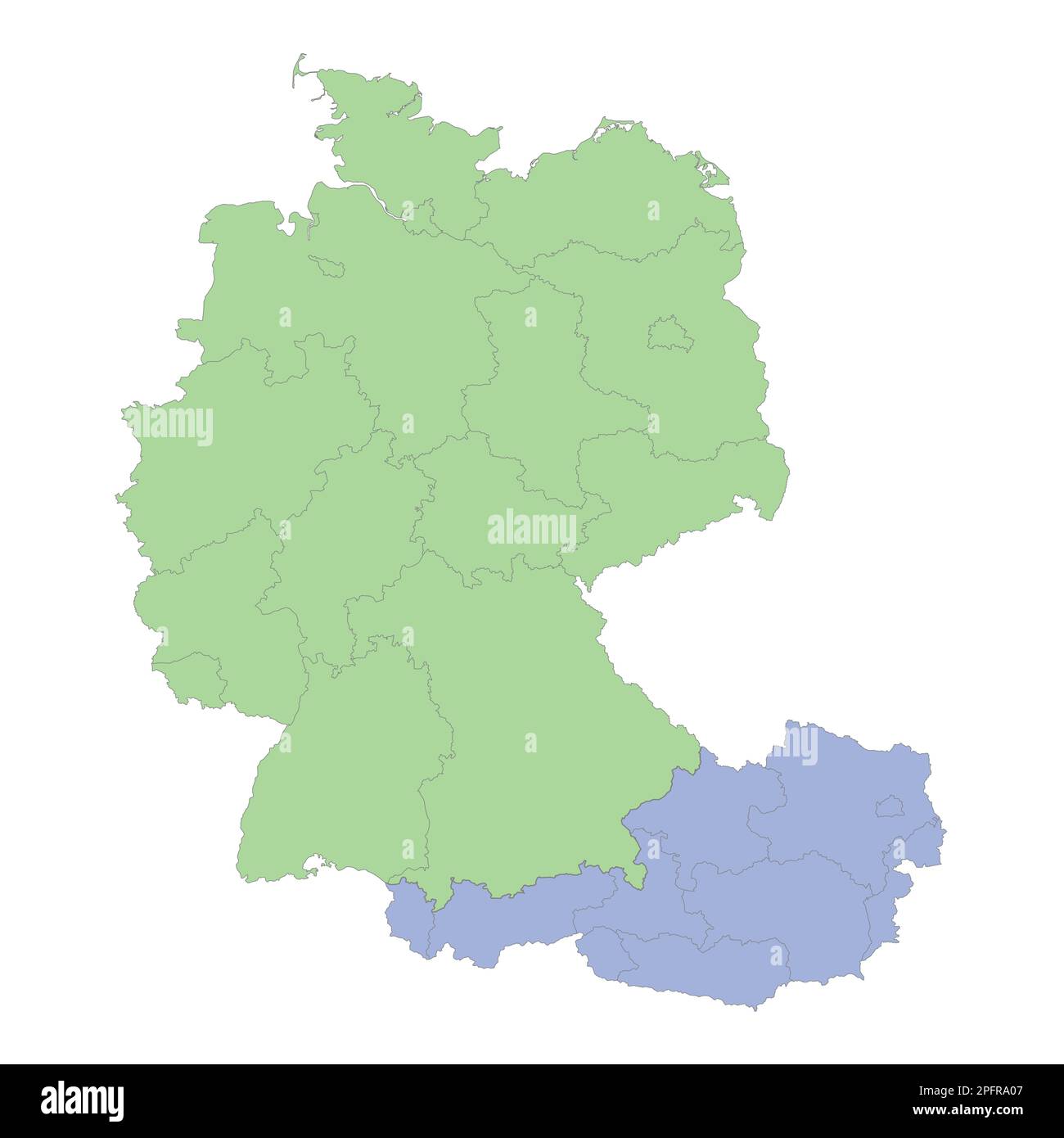 Mappa politica di alta qualità della Germania e dell'Austria con i confini delle regioni o delle province. Illustrazione vettoriale Illustrazione Vettoriale