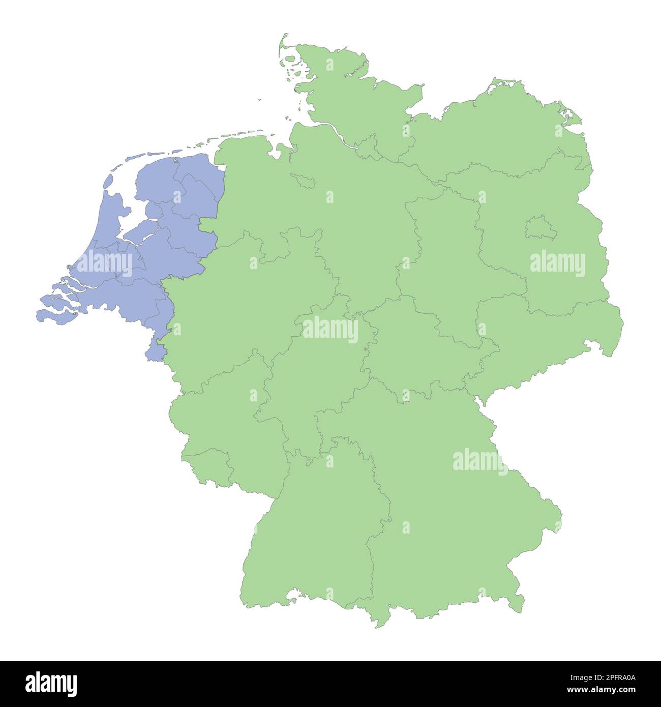 Mappa politica di alta qualità della Germania e dei Paesi Bassi con i confini delle regioni o delle province. Illustrazione vettoriale Illustrazione Vettoriale