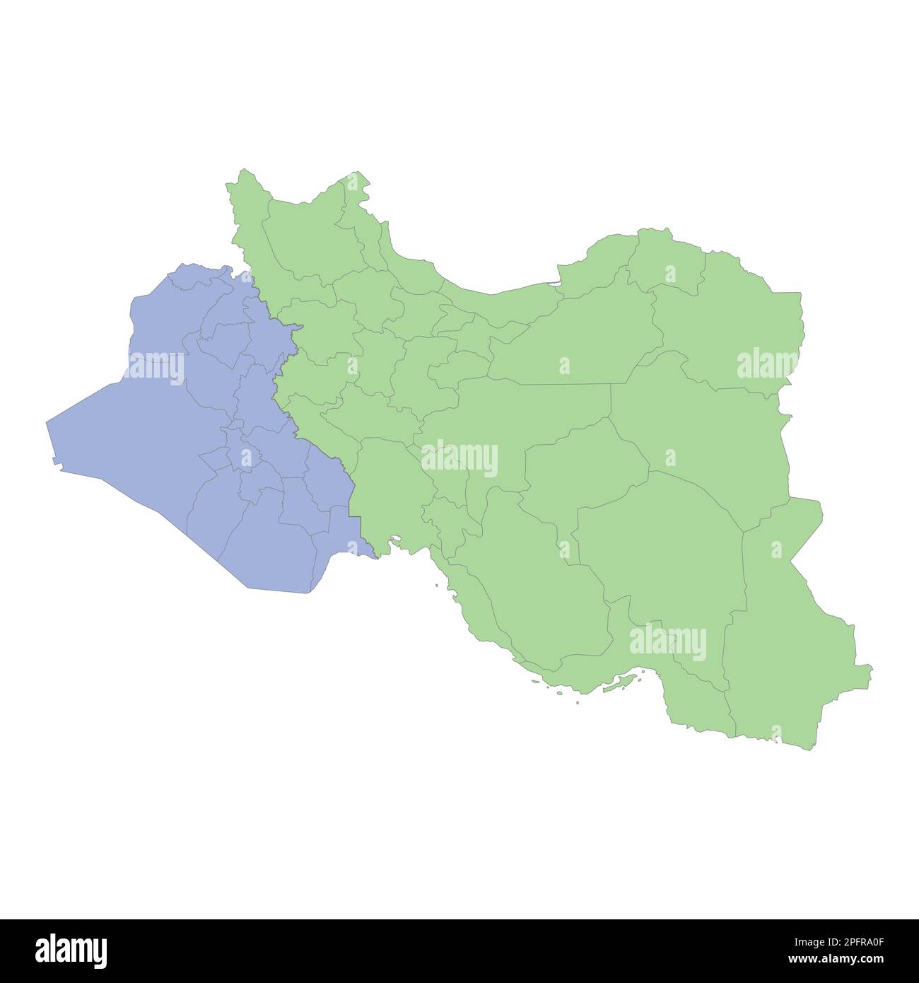 Mappa politica di alta qualità di Iran e Iraq con i confini delle regioni o province. Illustrazione vettoriale Illustrazione Vettoriale