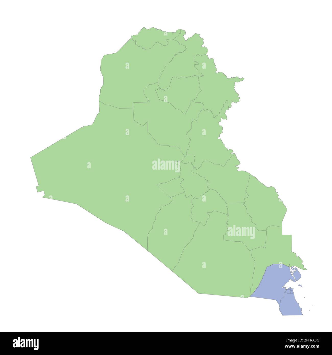 Mappa politica di alta qualità dell'Iraq e del Kuwait con i confini delle regioni o delle province. Illustrazione vettoriale Illustrazione Vettoriale