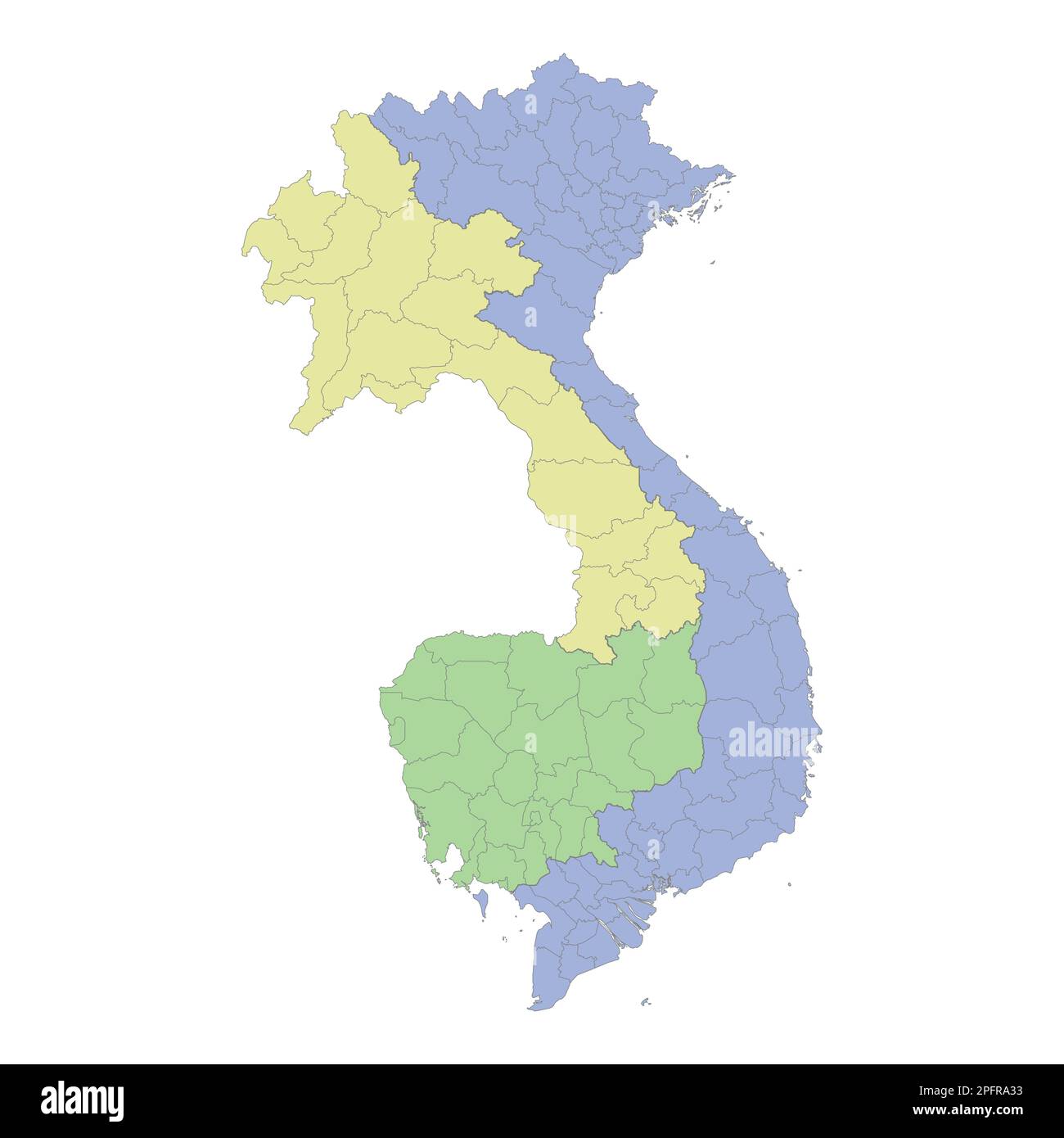 Mappa politica di alta qualità del Vietnam, Cambogia e Laos con i confini delle regioni o province. Illustrazione vettoriale Illustrazione Vettoriale