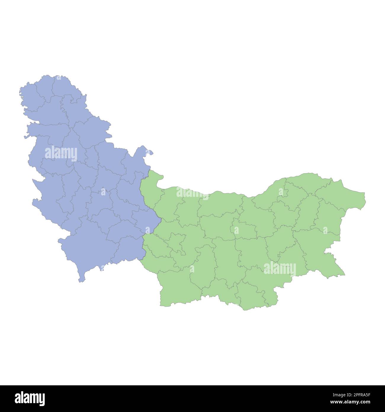 Mappa politica di alta qualità di Serbia e Bulgaria con i confini delle regioni o province. Illustrazione vettoriale Illustrazione Vettoriale