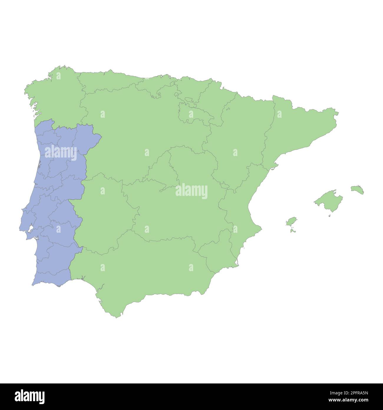 Mappa politica di alta qualità della Spagna e del Portogallo con i confini delle regioni o province. Illustrazione vettoriale Illustrazione Vettoriale