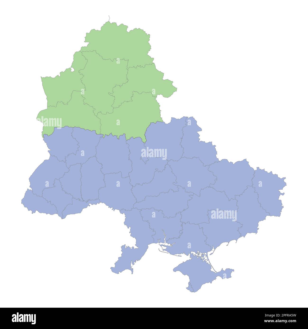 Mappa politica di alta qualità di Ucraina e Bielorussia con i confini delle regioni o province. Illustrazione vettoriale Illustrazione Vettoriale