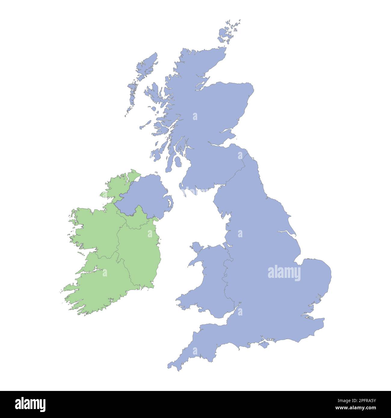 Mappa politica di alta qualità del Regno Unito e dell'Irlanda con i confini delle regioni o delle province. Illustrazione vettoriale Illustrazione Vettoriale