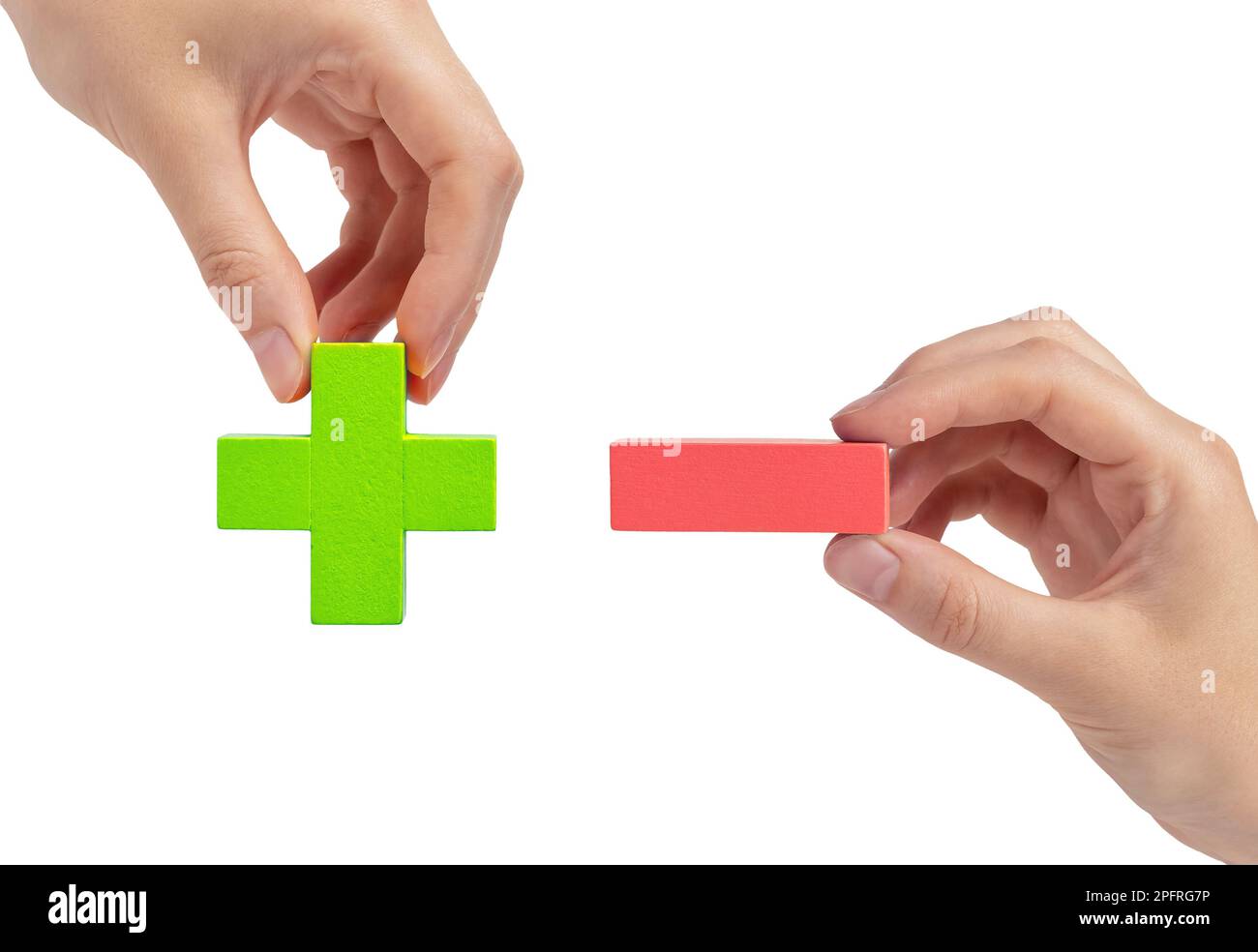 Più rispetto al concetto meno. Confronto positivo e negativo. Buon e cattivo confronto Foto Stock