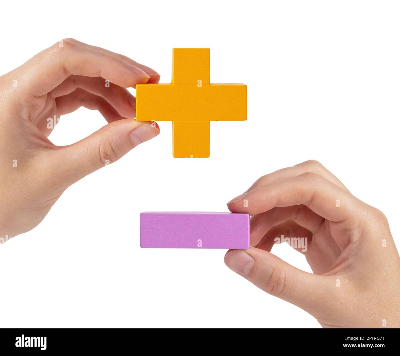 Più rispetto al concetto meno. Positivo e negativo, buono e cattivo. Foto Stock