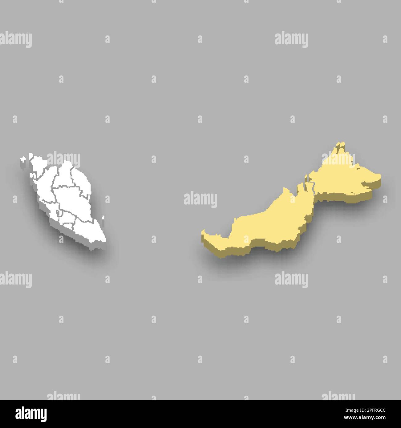 Posizione nella regione orientale all'interno della mappa isometrica 3D della Malesia Illustrazione Vettoriale