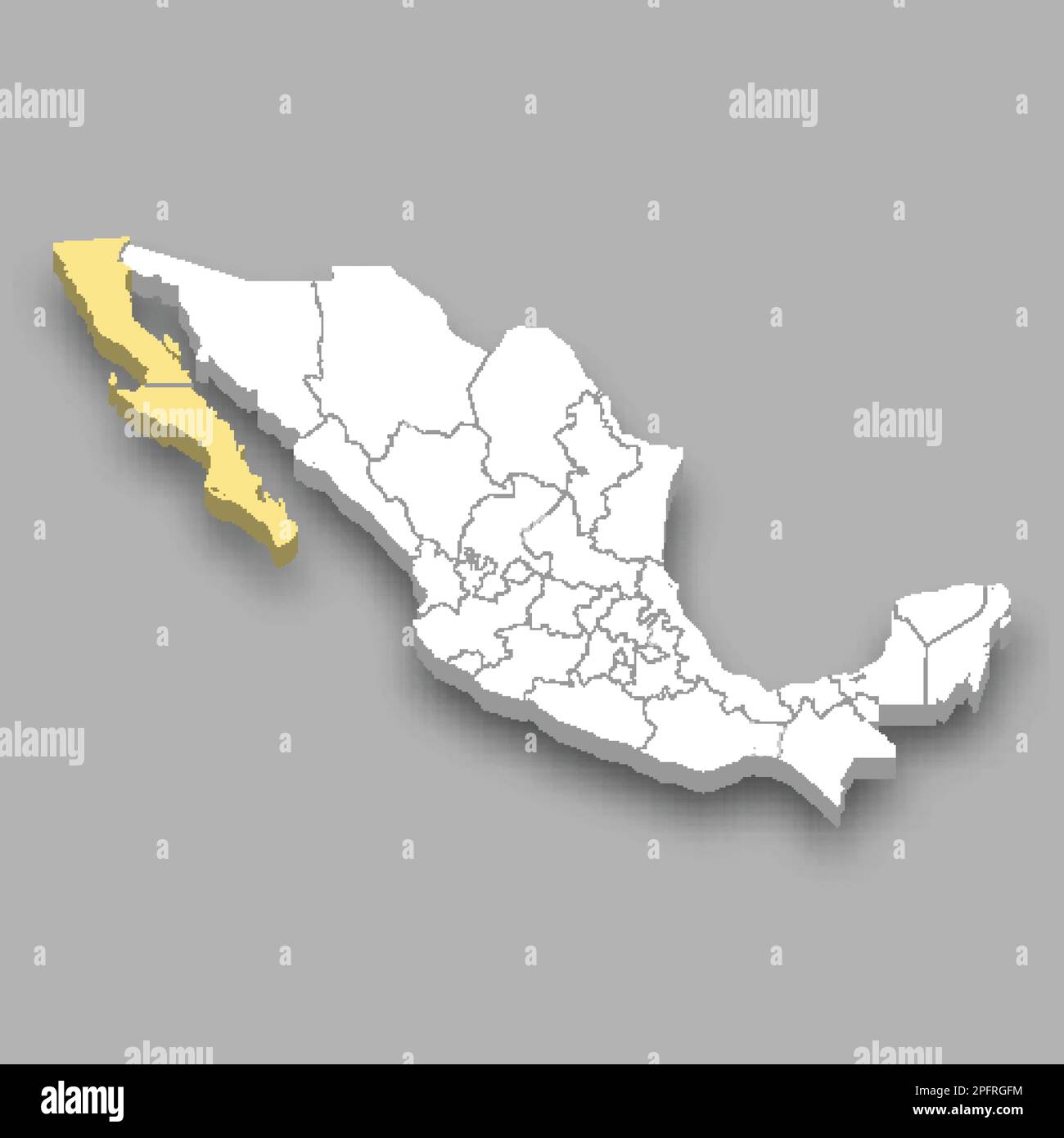 Località della regione di Baja California all'interno della mappa isometrica 3d del Messico Illustrazione Vettoriale