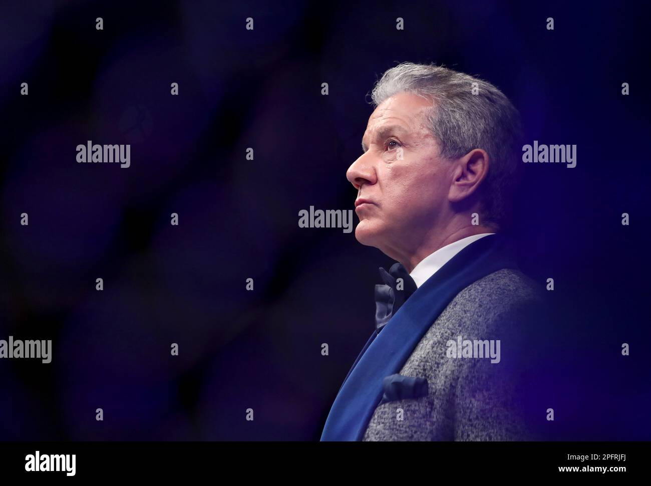 Il ring Announcer Bruce buffer durante l'UFC 286 alla 02 Arena, Londra. Data immagine: Sabato 18 marzo 2023. Foto Stock