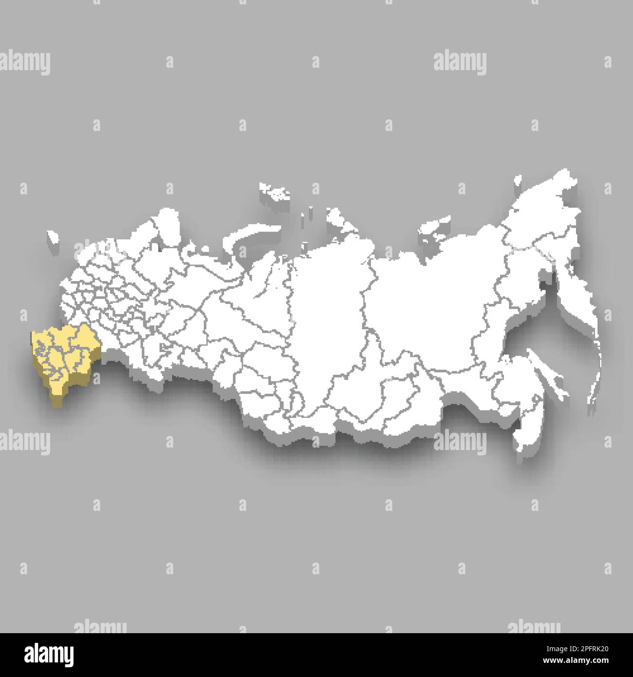 Posizione nella regione meridionale all'interno della mappa isometrica della Russia 3D Illustrazione Vettoriale